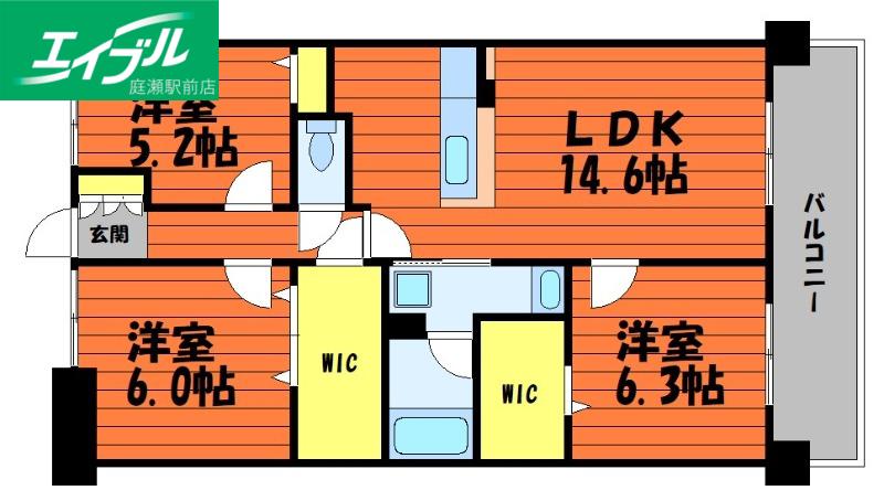 ペルシュ城山(3LDK/5階)の間取り写真