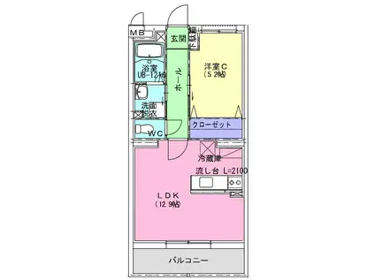 日吉台マンション(1LDK/2階)の間取り写真