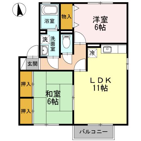 エスポワールくるり(2LDK/1階)の間取り写真