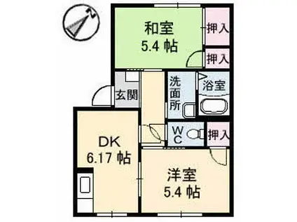 フレグランスレイB棟(2DK/1階)の間取り写真