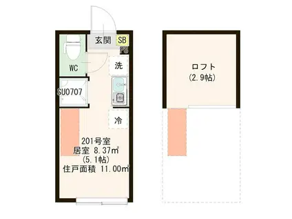 ハーモニーテラス平井IX(ワンルーム/2階)の間取り写真