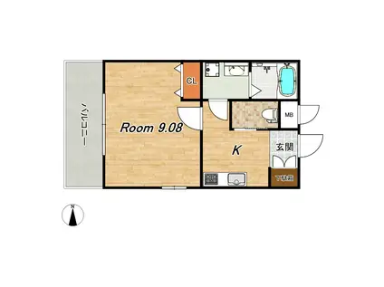 KTIレジデンス東向日(1K/2階)の間取り写真