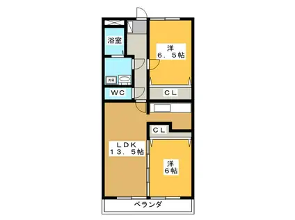 サンフェスタKATO C棟(2LDK/2階)の間取り写真