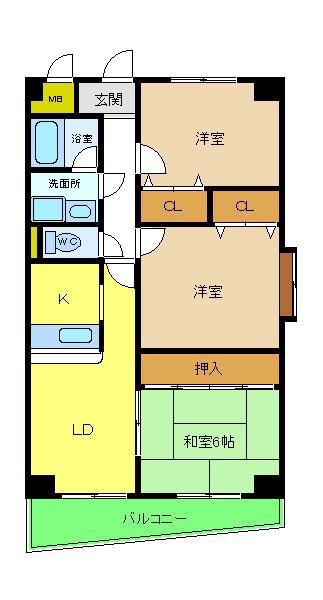 ホルティー上野芝(3LDK/3階)の間取り写真