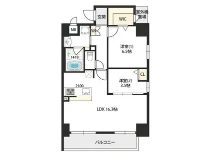 ベルンガーデン上本町(2LDK/8階)の間取り写真