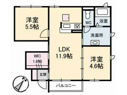 ソニックA棟(2LDK/1階)の間取り写真