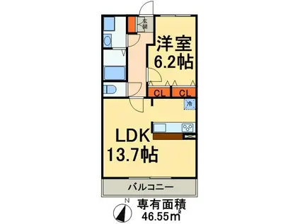 グリシーナおおたかⅡ(1LDK/1階)の間取り写真