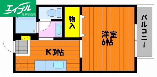 モデラート21 A棟(1K/2階)の間取り写真