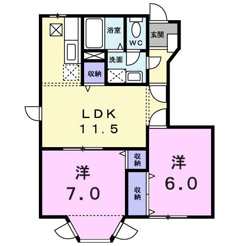 ピュアハイムB(2LDK/1階)の間取り写真