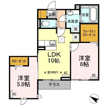 パレスグランディオーサ(2LDK/1階)の間取り写真