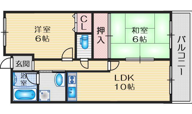 山田マンションビューテラス(2LDK/4階)の間取り写真