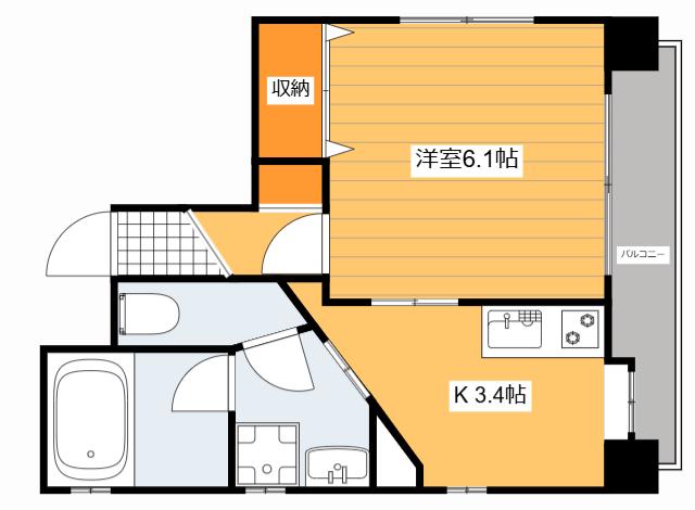 SUNSQUARE堺町(1K/6階)の間取り写真