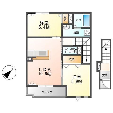 グリーン・ローズ壱番館(2LDK/2階)の間取り写真