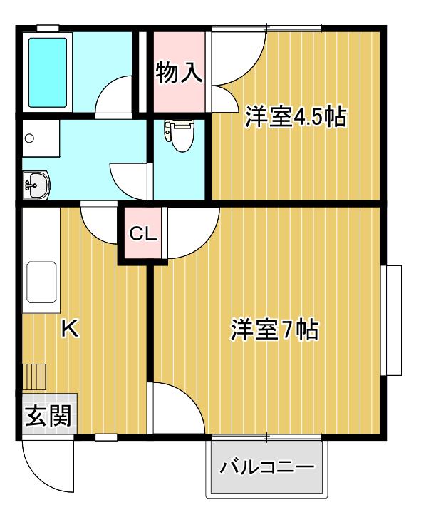 ラフィーネ坂野(2K/2階)の間取り写真