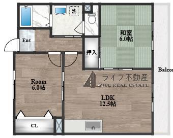 ロイヤルヴィラ東大阪(2LDK/6階)の間取り写真