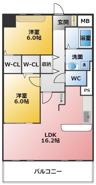 シャン・ド・フルール(2LDK/2階)の間取り写真