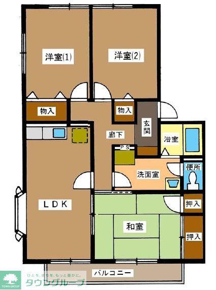 パークハイムA棟(3LDK/2階)の間取り写真