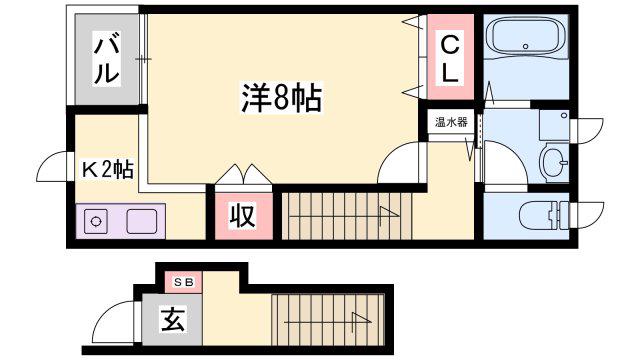 ルシエール姫路(1K/2階)の間取り写真