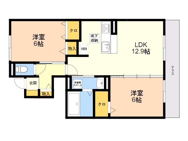 アーク伊都の杜 B棟(2LDK/1階)の間取り写真