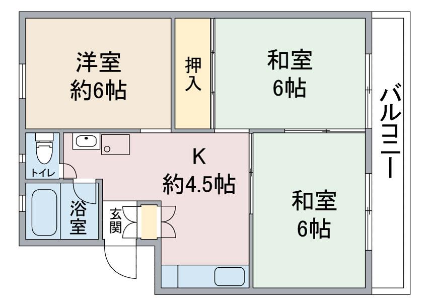 第2大幸ハイツ(3DK/4階)の間取り写真