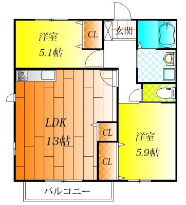 イートンパレス松原(2LDK/1階)の間取り写真