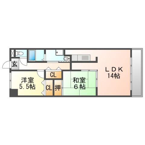 デイグラン千里(2LDK/1階)の間取り写真