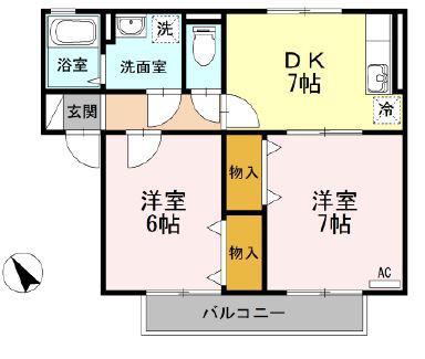 グレイスフォート蔵王(2DK/1階)の間取り写真
