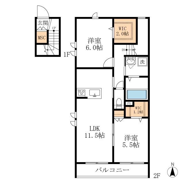 GRAND MER(2LDK/2階)の間取り写真