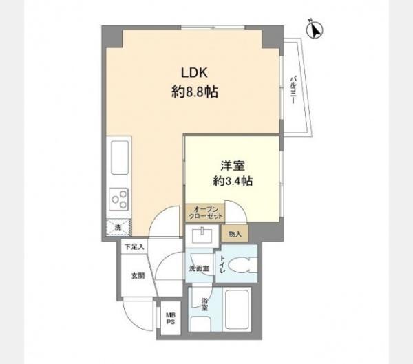 ライオンズマンション山王(1LDK/4階)の間取り写真
