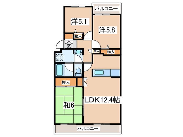 ヒルズ南戸塚4号棟(3LDK/2階)の間取り写真