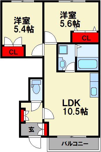 グリーンハイムY・G(2LDK/1階)の間取り写真