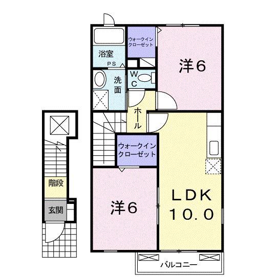 ヴェルデシャトーB(2LDK/2階)の間取り写真