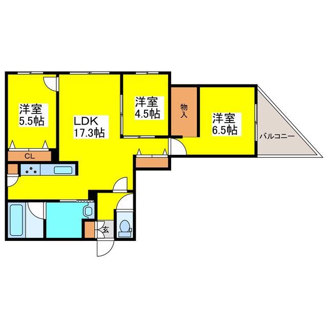 エフュート北19条(3LDK/5階)の間取り写真