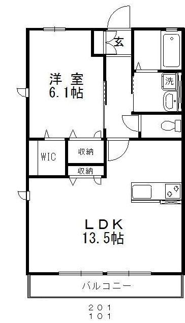 ディアコート I(1LDK/1階)の間取り写真