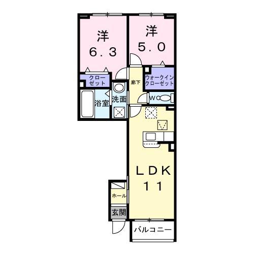 エレガンス メゾン II(2LDK/1階)の間取り写真