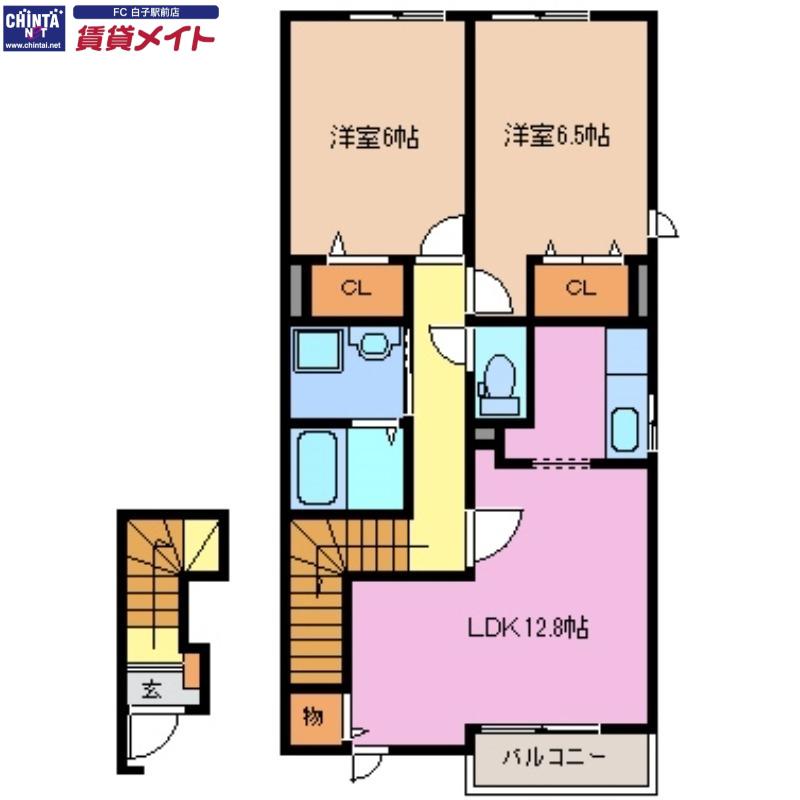 フランネルI(2LDK/2階)の間取り写真