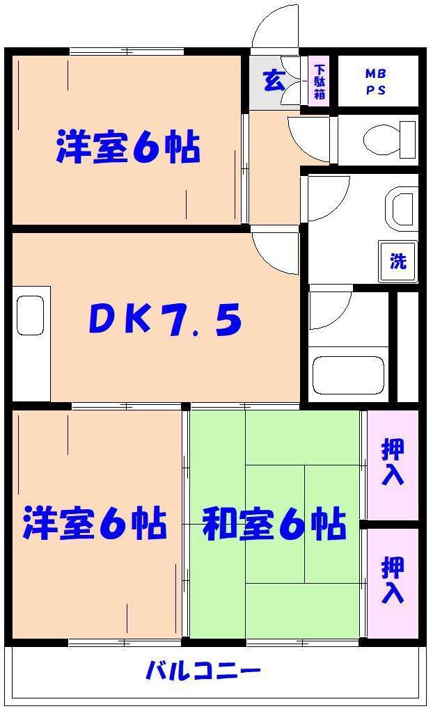 セントピアI(3DK/2階)の間取り写真