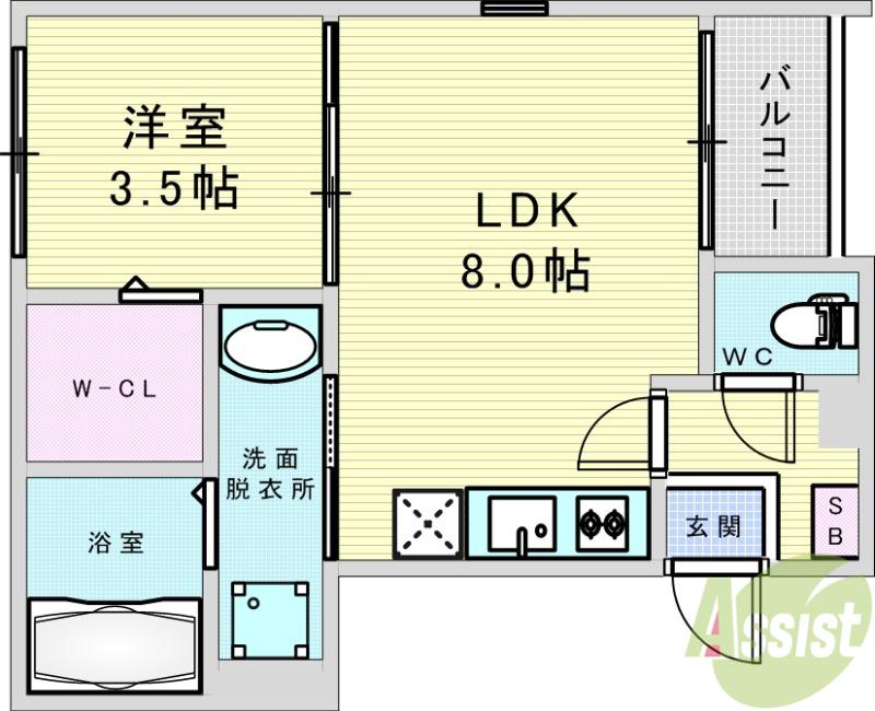 DIIRA下新庄(1LDK/1階)の間取り写真