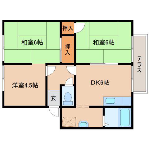 ロイヤルフラッツB(3DK/1階)の間取り写真