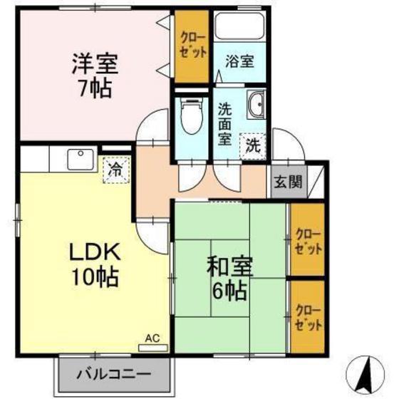 シェソワB(2LDK/1階)の間取り写真