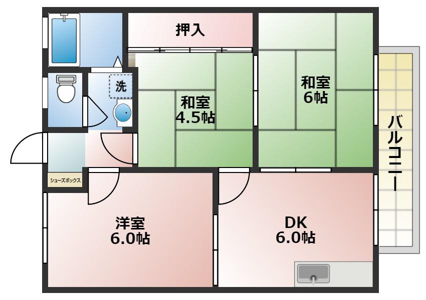 ハイツタケナカ B棟(3DK/1階)の間取り写真