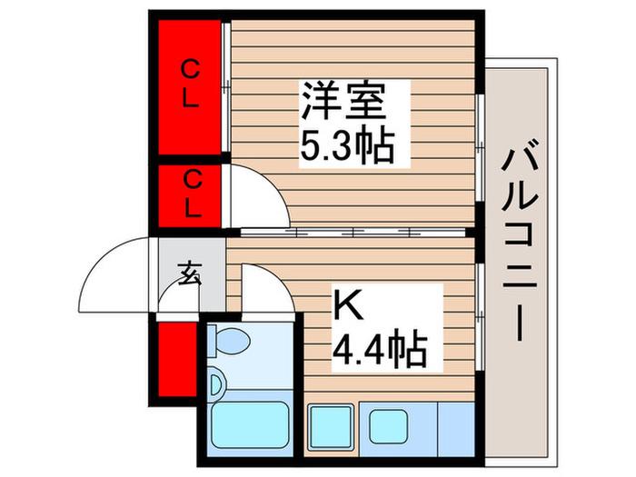 八柱ハイツ(1K/3階)の間取り写真
