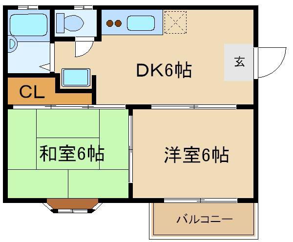 湘南ハイツ(2DK/1階)の間取り写真