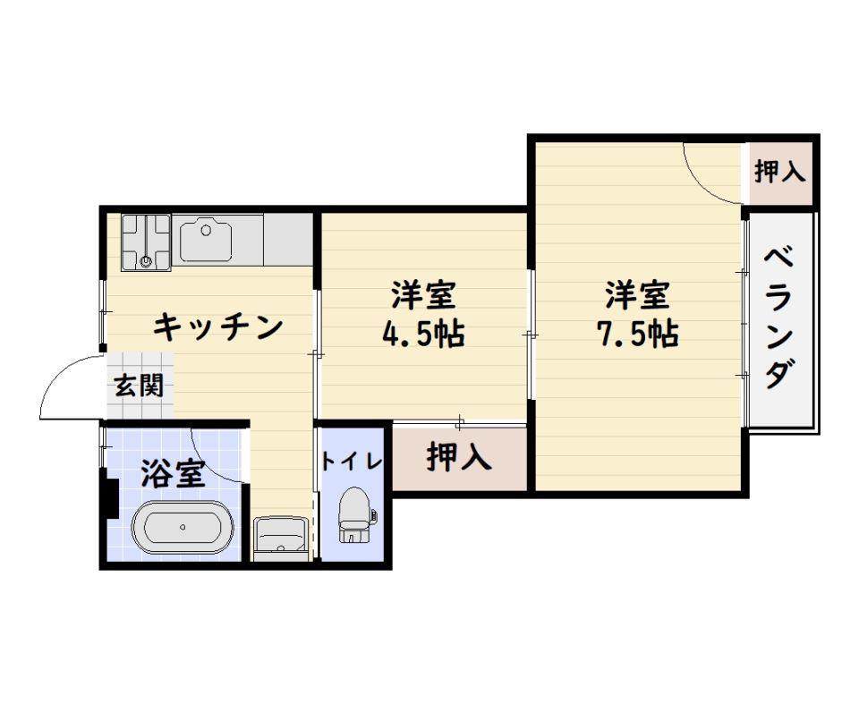 時ビル(2K/3階)の間取り写真