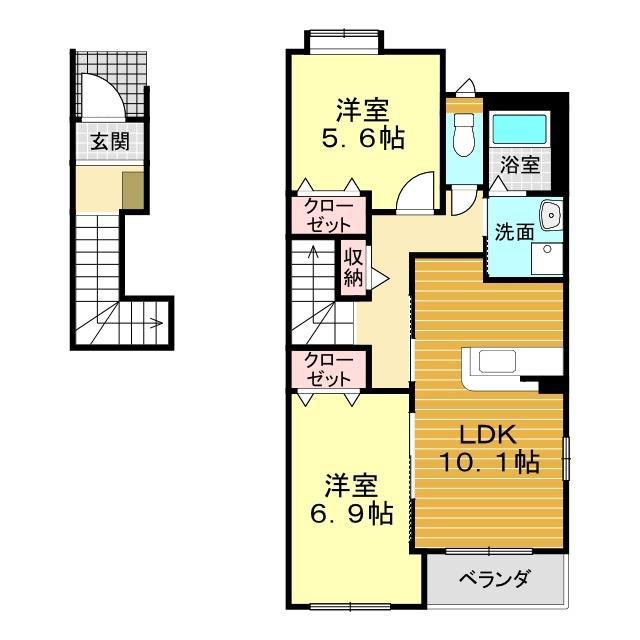 ウイングコート 中原II(2LDK/2階)の間取り写真