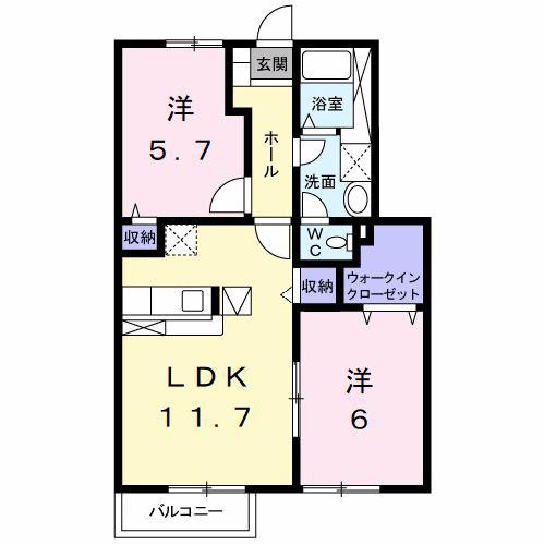 サニーヒルB(2LDK/1階)の間取り写真