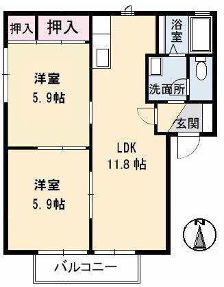 エスペランサ A棟 B棟(2LDK/1階)の間取り写真