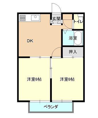 エステートピア新町B棟(2DK/1階)の間取り写真