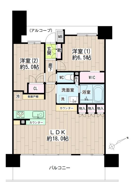 ノブレス横濱鶴見ロイヤルビュー(2LDK/5階)の間取り写真