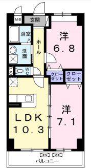 近鉄大阪線 高安駅 徒歩2分 6階建 築13年(2LDK/6階)の間取り写真